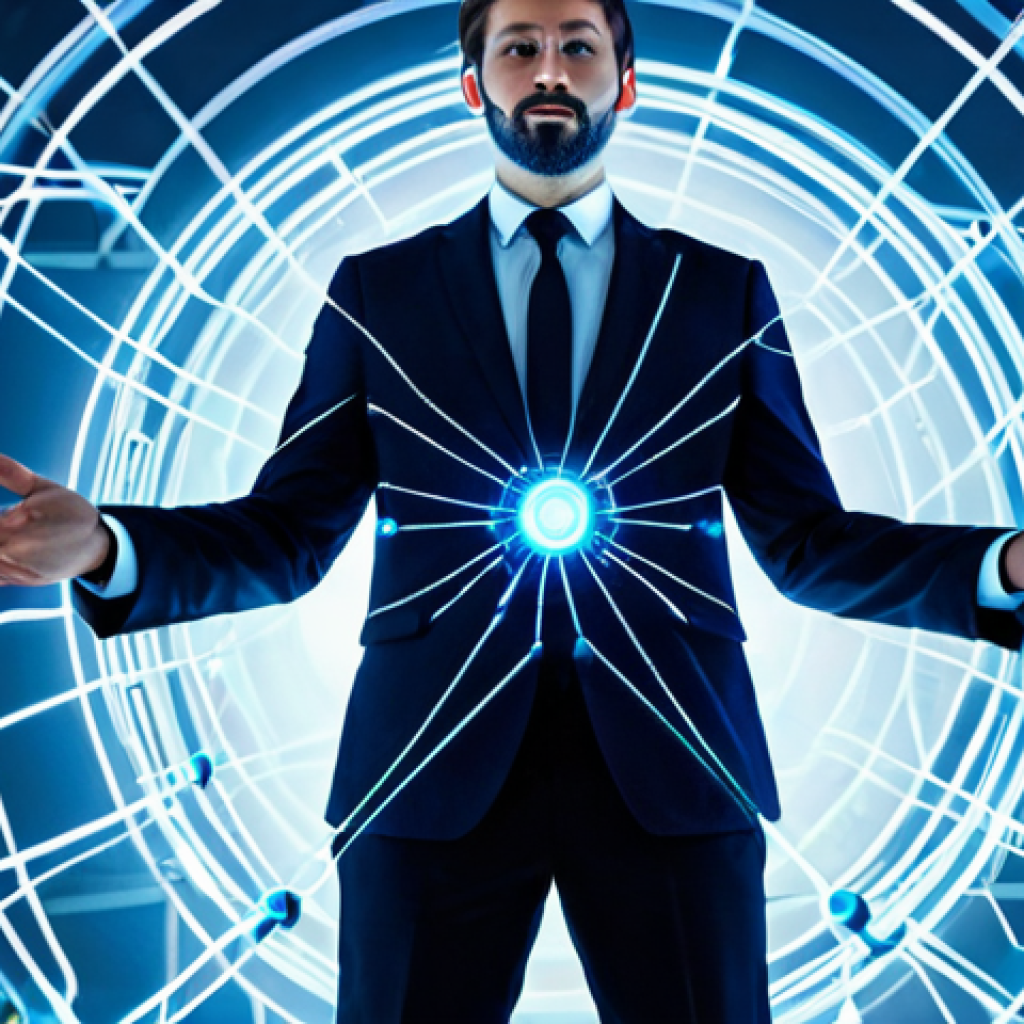 A professional individual, fully clothed in a modest business suit, standing confidently in a luminous, abstract digital space. The person's posture radiates control and empowerment, with hands gently interacting with interconnected, glowing nodes and data streams that symbolize a decentralized network. The environment is minimalist and high-tech, bathed in soft blue and white light, reflecting secure information flow. Professional photography, sharp focus, vibrant colors, high resolution, well-formed hands, proper finger count, perfect anatomy, natural proportions, natural pose, safe for work, appropriate content, family-friendly.