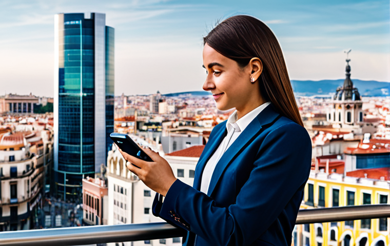 Digital Identity for Financial Access**

"A woman in modest professional attire, possibly a business suit or smart casual outfit, uses a smartphone to access a banking app. The background shows a diverse cityscape of Madrid, Spain, symbolizing access to financial services. The overall tone is positive and empowering. Safe for work, appropriate content, fully clothed, professional, perfect anatomy, correct proportions, well-formed hands, natural pose, high quality."

**