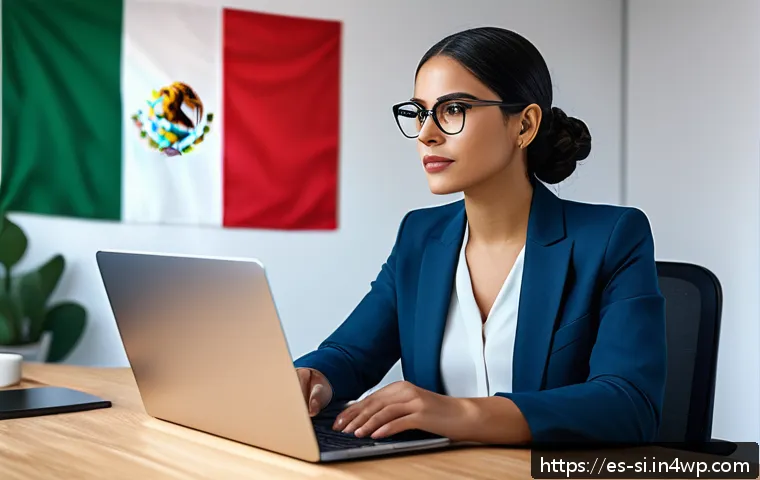 DID 기반의 신원 인증 시스템 설계 - A modern digital workspace showing a young Hispanic professional woman confidently managing her dece...