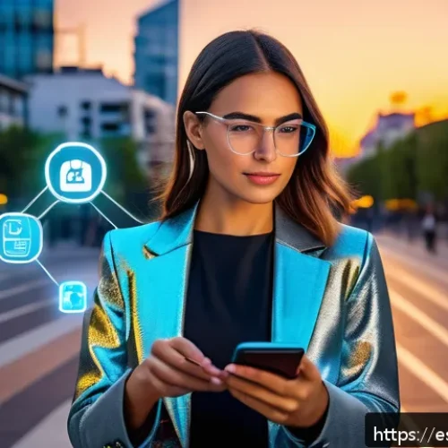 Home 31 DID와 분산형 애플리케이션의 융합 - A modern Spanish young professional woman confidently managing her digital identity on a sleek smart...